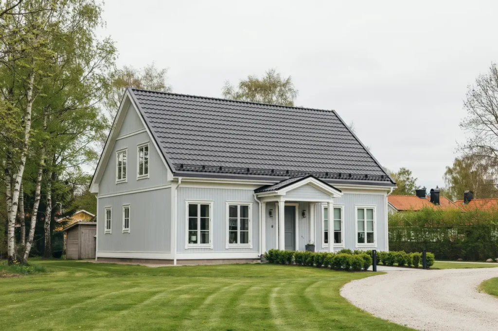 takoml ggning med nya betongpannor p villa i lambohov