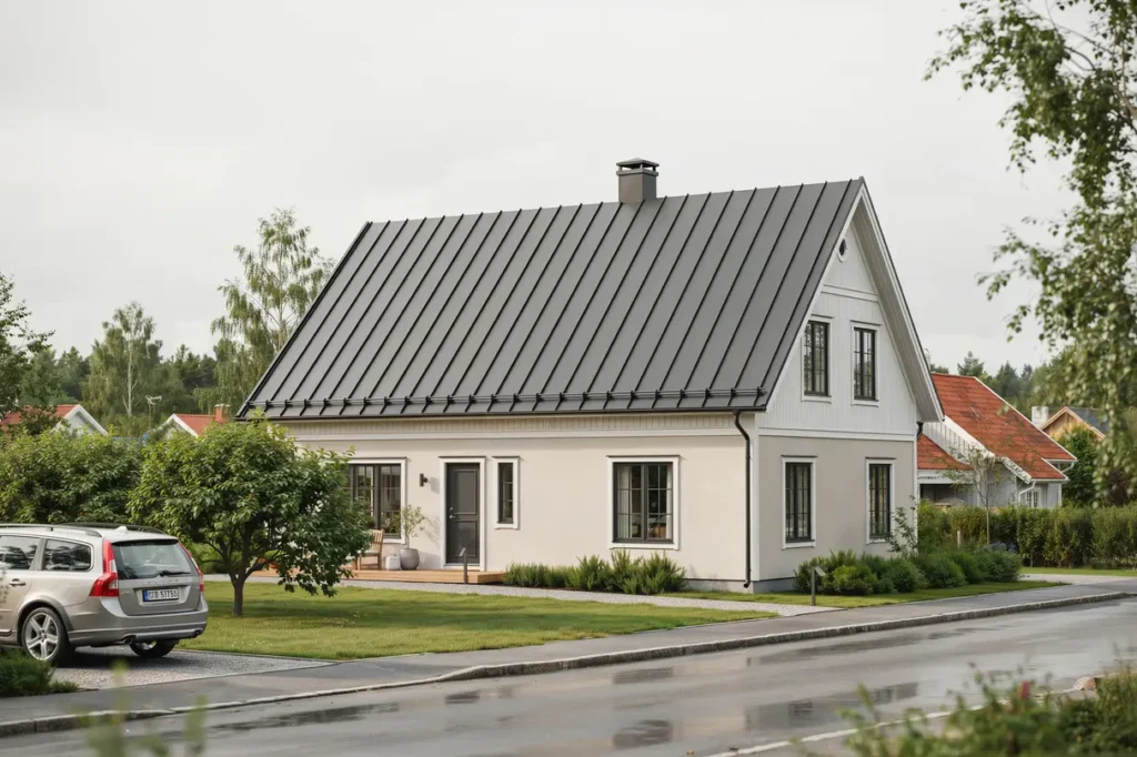 montering av bandt ckt dubbelfalsat pl ttak p villa i ryd link ping