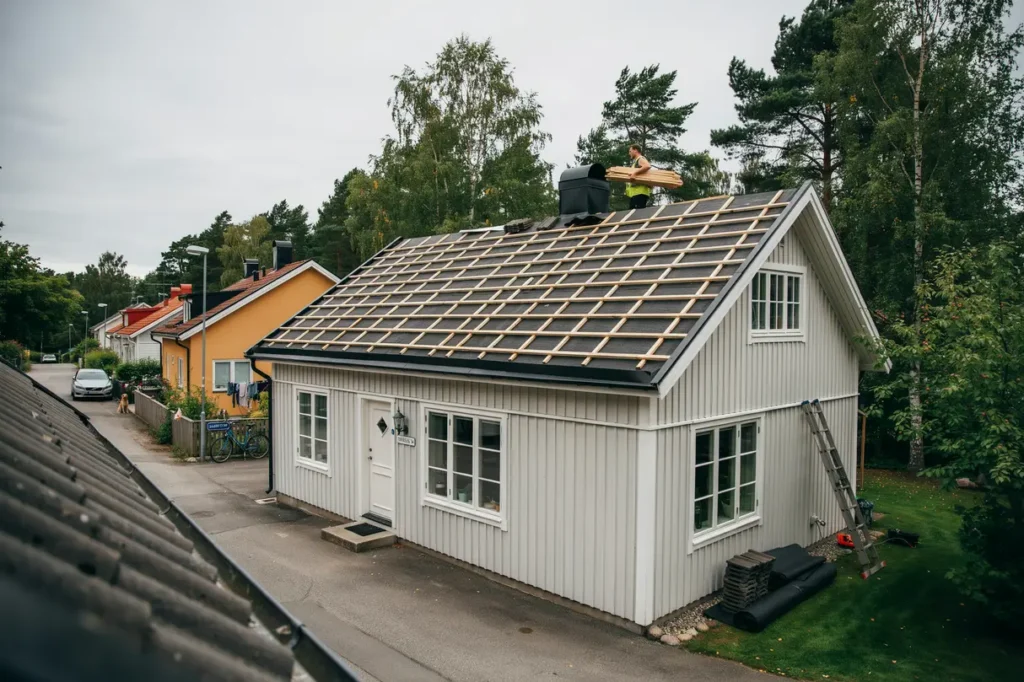 takrenovering med nya l kt och underlagspapp i sk ggetorp