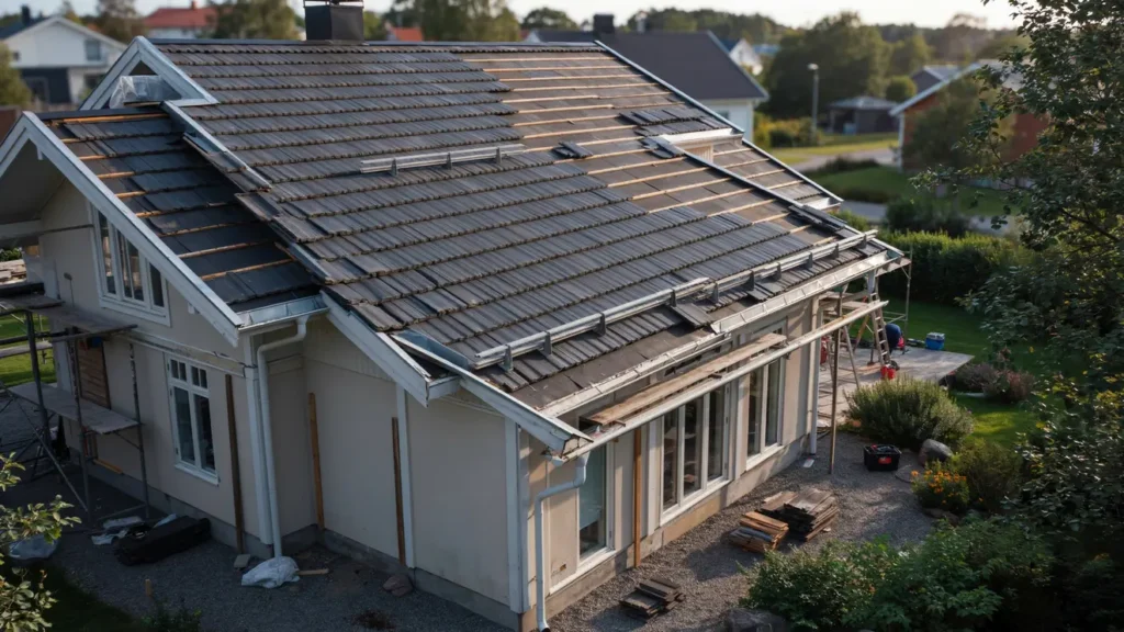 takbyte med nya h ngr nnor p villa i ryd